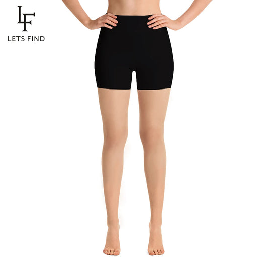 LETSFIND-mallas cortas de cintura alta para mujer, pantalones cortos color negro liso, elásticos, suaves y cómodos